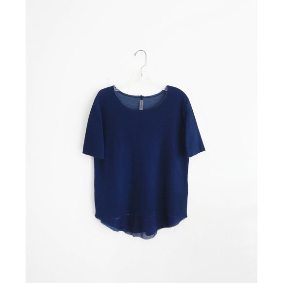 Raquel Allegra Tops - Raquel Allegra Indigo Blue Silk Hem Short Sleeve Tee Shirt size 3 US Large